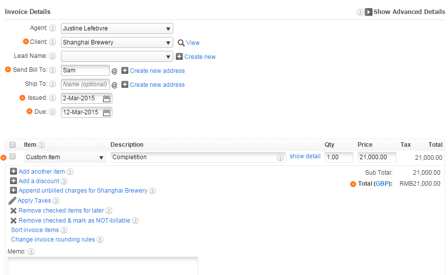 invoice details